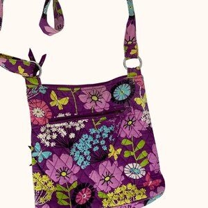 Vera Bradley Floral Crossbody Bag With Adjustable Strap & Zipper Closure